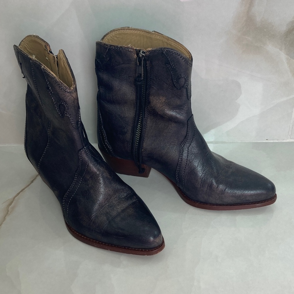 Free People Distressed Black Leather Ankle Boots